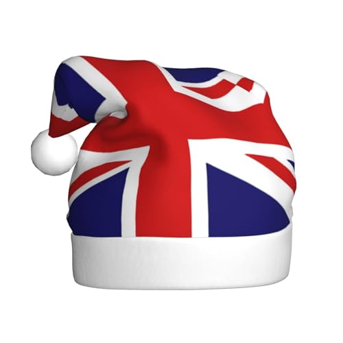 Weihnachtsmütze mit UK-Flagge, für Erwachsene, bedruckt, Plüsch, bequem, Weihnachtsmütze für Weihnachten, Neujahr von HAHAFU