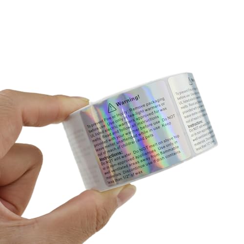 HAHIYO 500 Stück 4,6 x 3,8 cm holografische rechteckige Kerzen-Warnaufkleber, Wachsschmelz-Sicherheitswarnaufkleber, Kerzenglas-Behälter-Etiketten, Kerzenaufkleber, Sicherheitsaufkleber für von HAHIYO