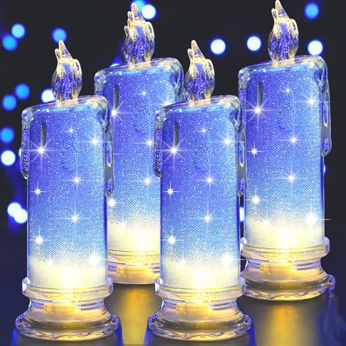 LED Kerzen, 7 cm X 18 cm Innen-Batterie Betriebene LED-Säule Kerzen, Elektrische Gefälschte Kunststoff-Kerzen, für Garten Hochzeit Weihnachtsdeko, Valentinstag und Party Deko, Blau, 4er-Set von HAIDOLIANG