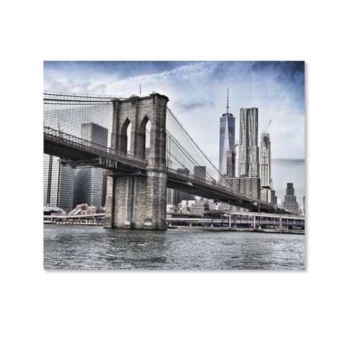 HAIDU Full Drill Brooklyn Bridge World Trade Center DIY 5D Diamond Painting By Number Unique Kits Home Wall Decor Crystal Strass Wall Decor（Round Diamond） 50x60cm-51 von HAIDU