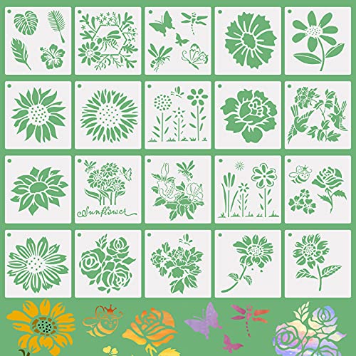 20 Stück Blumen Schablone zum Malen Groß Zeichenschablonen Blätter Schmetterling Sonnenblumen Schablonen DIY Zeichnung Malschablonen für Scrapbooking Journal Karten Fotoalbum Wand Fenster von HAILUII