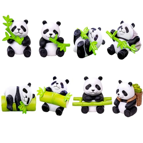 HAILUII 8 Stück Panda Figuren Deko Mini Panda Ornamente Tierfiguren Niedliche Panda Figuren Set für Garten Mikro Landschaft Bonsai Kaktus Puppenhaus Tortendeko Tisch Schneekugeln Geburtstagsparty von HAILUII