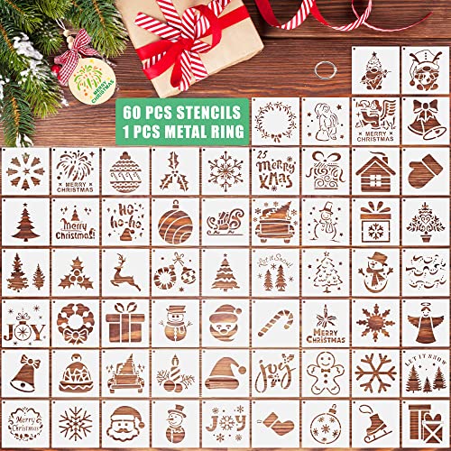 Weihnachten Schablonen, 60 Stück Kleine Weihnachtsschablonen Zeichenschablonen Weihnachtsbaum Weihnachtsmann Schneemann Schneeflocken Malschablonen für Wand Holz Fenster Fotoalbum Karten Scrapbooking von HAILUII