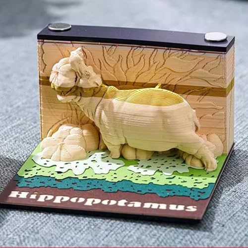 Dreidimensionales 3D-Haftnotizbuch, handzerrissenes Konstruktionspapier, Skulptur, Kunstwerk, DIY Postnotizen, Karten für Büro, Zuhause, Geschenke, Ornamente (Hippo) von HAIWENFEIQI