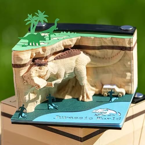 Dreidimensionales 3D-Haftnotizbuch, handzerrissenes Konstruktionspapier, Skulptur, Kunstwerk, DIY-Postnotizen, Karten für Büro, Zuhause, Geschenke, Ornamente (Jurassic Park) von HAIWENFEIQI