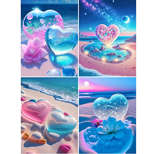 Diamond Painting, 4 Stück 5D Diamant Painting Bilder Herz Blumen Diamont Painting Erwachsene Full DIY Diamant Kunst Malerei Stickerei Set Strand Kristall Liebe für Home Wand Dekor von HAIWILL