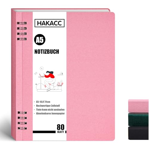 HAKACC 1 Stück Rosa Spiral Notizbuch, Liniert Notizheft DIN A5 Kleines Notizblock 21 x 15 cm für Frauen als Geschenk für Büro und Schule von HAKACC