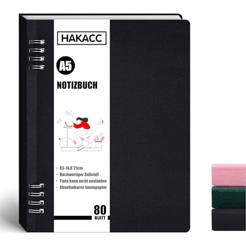 HAKACC 1 Stück Schwarz Spiral Notizbuch, 21 x 15 cm Liniert Notizheft Kleines Notizblock DIN A5 für Frauen als Geschenk für Büro und Schule von HAKACC