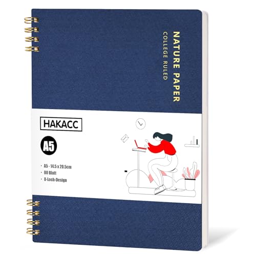 HAKACC A5 Blau Spiral Notizbuch, 14.8 x 21 cm Liniert Notizblock mit PVC-Hardcover 160 Seiten Spiralgebundene Notizbücher für Büros Schulen von HAKACC