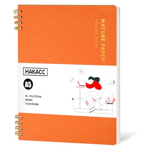 HAKACC Orange Spiral Notizbuch, A5 Liniert Notizblock mit PVC-Hardcover 14,5 x 20,5cm 160 Seiten Spiralgebundene Notizbücher für Büros Schulen von HAKACC