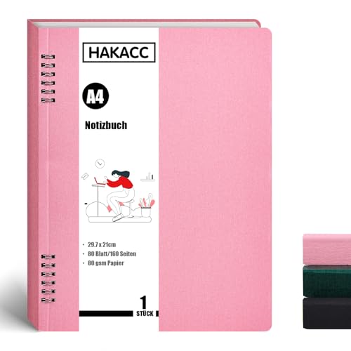 HAKACC Rosa Spiral Notizblock, 22 x 29 cm Liniert Notizheft A4 Notizbuch für Frauen als Geschenk Büro Schule von HAKACC