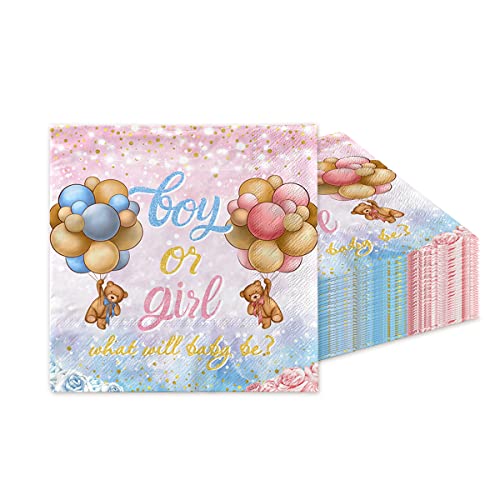 Gender Reveal Dekoration - 40 Stück Bären-Servietten, rosa und blau, Geschlechts-Revel-Bär, Babyparty-Servietten für Jungen oder Mädchen, offenbarbarendes Partyzubehör von HAKOTI