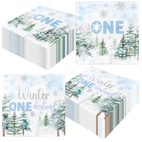 Winter Onederland Servietten für Jungen zum 1. Geburtstag, 40 Stück, blaue Schneeflocken-Servietten, Winter-Wunderland, 1. Geburtstag, blaue Schneeflocken-Servietten für von HAKOTI