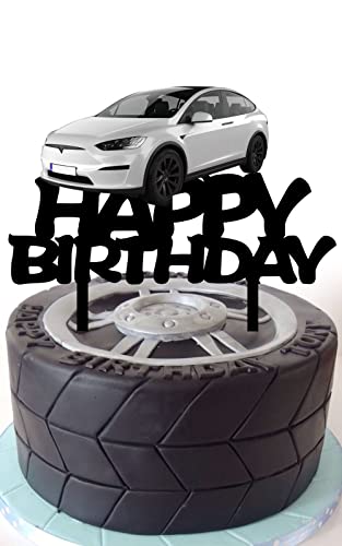 Elektrisches Auto Tortenaufsatz Tesla Model Y Happy Birthday Cake Topper für Auto Thema Geburtstag Party Dekorationen von HAKPUOTR