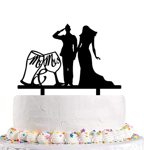 Lustige Militärische Hochzeitstorten-Topper, Offizieruniform Soldat Bräutigam & Braut Tortenaufsatz, schwarze Silhouette Mr and Mrs Kuchendekoration von HAKPUOTR