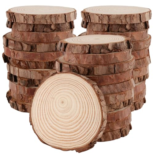 HAKZEON 30 Stück 14–16 cm natürliche Holzscheiben, 1 cm dick, unlackierte Holzkreise, runde Holzscheiben für Bastelarbeiten, Hochzeitsdekorationen, Weihnachten, Heimdekoration, 14–16 cm Durchmesser von HAKZEON