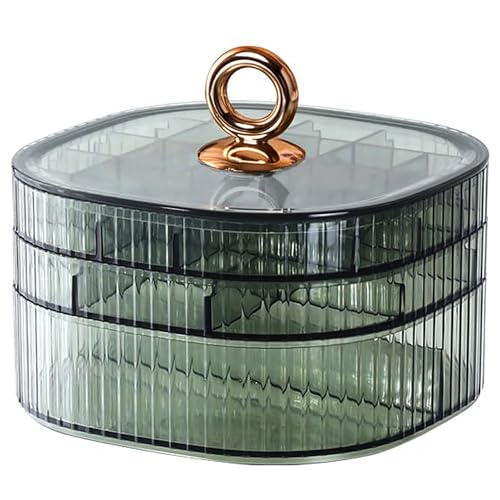 HALAFE Schmuckkästchen, 3-lagiger Acryl-Schmuck-Organizer mit Griff, transparente Schmuckschatullen für Damen und Mädchen, Make-up-Organizer, Schmuckaufbewahrungshalter (grün) von HALAFE