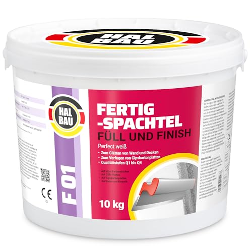 Fertigspachtel Füll Finish Q1-Q4, Fugenspachtel Innen 10kg, Perfekt Weiss, Glätten Verfugen GK Platten Halbau F01 von HALBAU