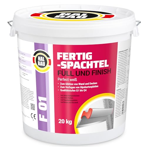 Fertigspachtel Füll Finish Q1-Q4, Fugenspachtel Innen 20kg, Perfekt Weiss, Glätten Verfugen GK Platten Halbau F01 von HALBAU