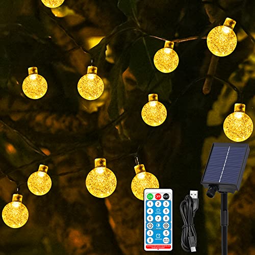 HALOY Solar Lichterkette Aussen, 11.5M/37ft 60LED solar außen Wasserdicht IP65 garten 8 Modi Kristall Kugeln Lichterkette für Bäume Partys Weihnachten von HALOY