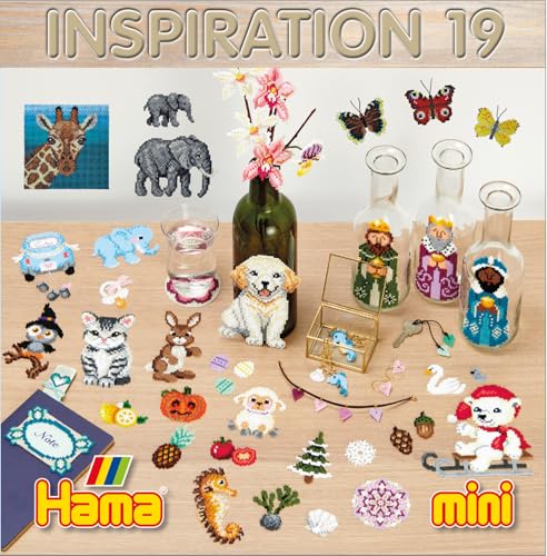 HAMA Perlen 399-19 Inspiration Heft Nr. 19 Vorlagen-Buch speziell für Mini Perlen mit farbenfrohen Ideen, Motiven und Anleitungen zum Basteln mit Bügelperlen, kreativer Bastelspaß für Kinder von HAMA