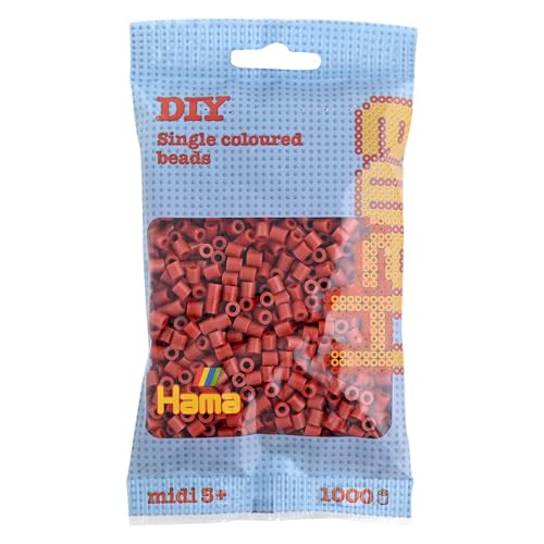 Hama Perlen 207-20 Bügelperlen Beutel mit ca. 1.000 Midi Bastelperlen mit Durchmesser 5 mm in Rotbraun, kreativer Bastelspaß für Groß und Klein von Hama