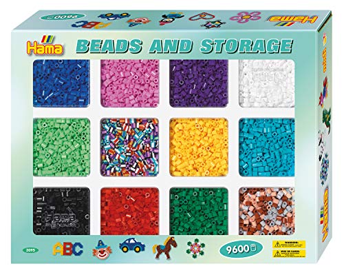 Hama Perlen 2095 Set Box und ca. 9.600 bunten Midi Bügelperlen mit Durchmesser 5 mm in 10 Farben und 2 Farbmischungen, inkl. Bügelpapier, kreativer Bastelspaß für Groß und Klein von HAMA