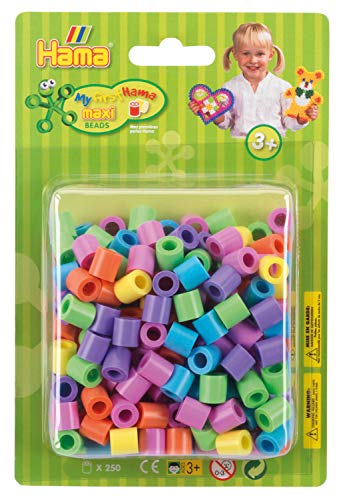 Hama Perlen 8521 Bügelperlen Packung mit ca. 250 bunten Maxi Bastelperlen mit Durchmesser 10 mm im Pastellmix, kreativer Bastelspaß für Groß und Klein von HAMA