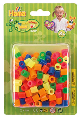 Hama Perlen 8522 Bügelperlen Packung mit ca. 250 bunten Maxi Bastelperlen mit Durchmesser 10 mm im Neon Mix, kreativer Bastelspaß für Groß und Klein von HAMA