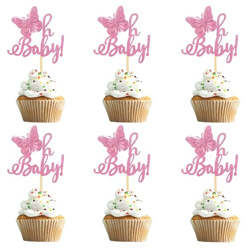 HAMANNI 30 Stück Pink Oh Baby Cupcake Toppers - Babyparty Deko, Tortendeko Babyparty, Baby Shower Deko, Babyparty Kuchen Deko, Baby Party Dekoration, Babyparty Cupcake Dekoration von HAMANNI