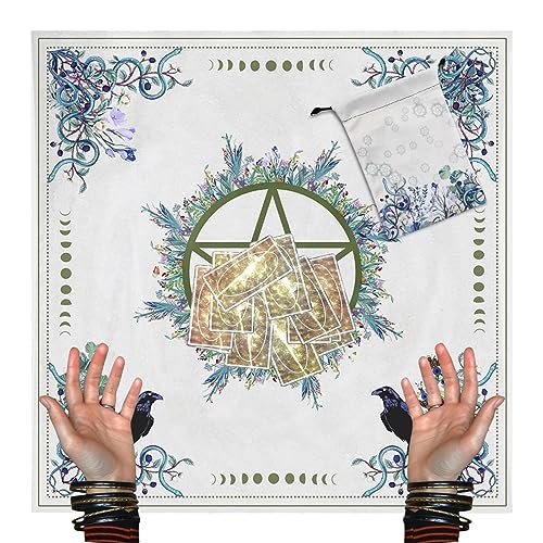 HAMIL Tarotmatte | Pentagramm Grüner Prophet Gobelin Altartuch | Celestial Tarot Deck Square Wall Hing Tablecloth, Witchery Tablecloth Sacred Table von HAMIL