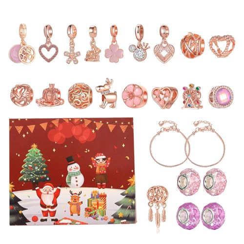 Weihnachts-Adventskalender-Armbänder, rosa Schmuckherstellungsset, 24-Tage-Countdown-Kalender, Schmuckherstellungsset, Charm-Adventskalender-Armband für Mädchen, Charm-Perlen für Kinder von HAMIL