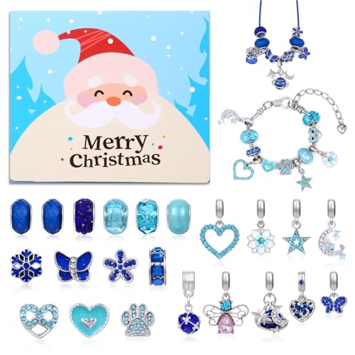 Weihnachts-Countdown-Kalender, Armband-Countdown-Kalender, Schmuckherstellungsset, Perlen, blaue Armbänder, Damen-Armbandherstellungskalender, Festival, Adventskalender, Armbandherstellungsset von HAMIL