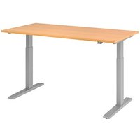 HAMMERBACHER Akandia elektrisch höhenverstellbarer Schreibtisch buche rechteckig, C-Fuß-Gestell silber 160,0 x 80,0 cm von HAMMERBACHER