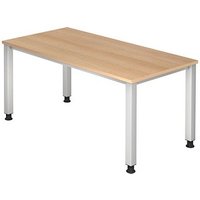 HAMMERBACHER Akandia höhenverstellbarer Schreibtisch eiche rechteckig, 4-Fuß-Gestell silber 160,0 x 80,0 cm von HAMMERBACHER