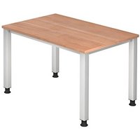 HAMMERBACHER Akandia höhenverstellbarer Schreibtisch nussbaum rechteckig, 4-Fuß-Gestell silber 120,0 x 80,0 cm von HAMMERBACHER