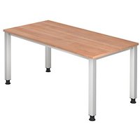 HAMMERBACHER Akandia höhenverstellbarer Schreibtisch nussbaum rechteckig, 4-Fuß-Gestell silber 160,0 x 80,0 cm von HAMMERBACHER