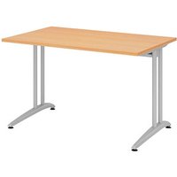 HAMMERBACHER Altus Schreibtisch buche rechteckig, C-Fuß-Gestell silber 120,0 x 80,0 cm von HAMMERBACHER