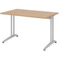 HAMMERBACHER Altus Schreibtisch eiche rechteckig, C-Fuß-Gestell silber 120,0 x 80,0 cm von HAMMERBACHER