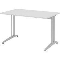 HAMMERBACHER Altus Schreibtisch lichtgrau rechteckig, C-Fuß-Gestell silber 120,0 x 80,0 cm von HAMMERBACHER