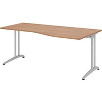 HAMMERBACHER Altus Schreibtisch nussbaum Trapezform, C-Fuß-Gestell silber 180,0 x 80,0/100,0 cm von HAMMERBACHER