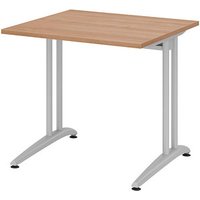 HAMMERBACHER Altus Schreibtisch nussbaum quadratisch, C-Fuß-Gestell silber 80,0 x 80,0 cm von HAMMERBACHER