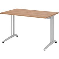 HAMMERBACHER Altus Schreibtisch nussbaum rechteckig, C-Fuß-Gestell silber 120,0 x 80,0 cm von HAMMERBACHER