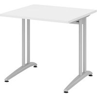 HAMMERBACHER Altus Schreibtisch weiß quadratisch, C-Fuß-Gestell silber 80,0 x 80,0 cm von HAMMERBACHER