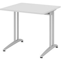 HAMMERBACHER BS08 Schreibtisch lichtgrau quadratisch, C-Fuß-Gestell silber 80,0 x 80,0 cm von HAMMERBACHER