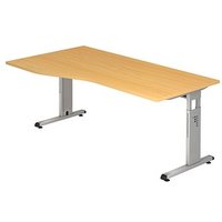 HAMMERBACHER Gradeo höhenverstellbarer Schreibtisch buche Trapezform, C-Fuß-Gestell silber 180,0 x 80,0/100,0 cm von HAMMERBACHER