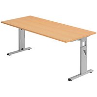 HAMMERBACHER Gradeo höhenverstellbarer Schreibtisch buche rechteckig, C-Fuß-Gestell silber 180,0 x 80,0 cm von HAMMERBACHER