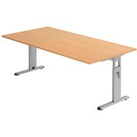 HAMMERBACHER Gradeo höhenverstellbarer Schreibtisch buche rechteckig, C-Fuß-Gestell silber 200,0 x 100,0 cm von HAMMERBACHER