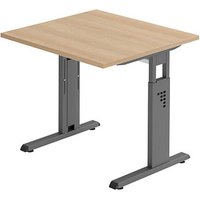 HAMMERBACHER Gradeo höhenverstellbarer Schreibtisch eiche quadratisch, C-Fuß-Gestell grau 80,0 x 80,0 cm von HAMMERBACHER