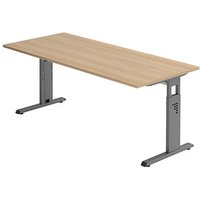 HAMMERBACHER Gradeo höhenverstellbarer Schreibtisch eiche rechteckig, C-Fuß-Gestell grau 180,0 x 80,0 cm von HAMMERBACHER